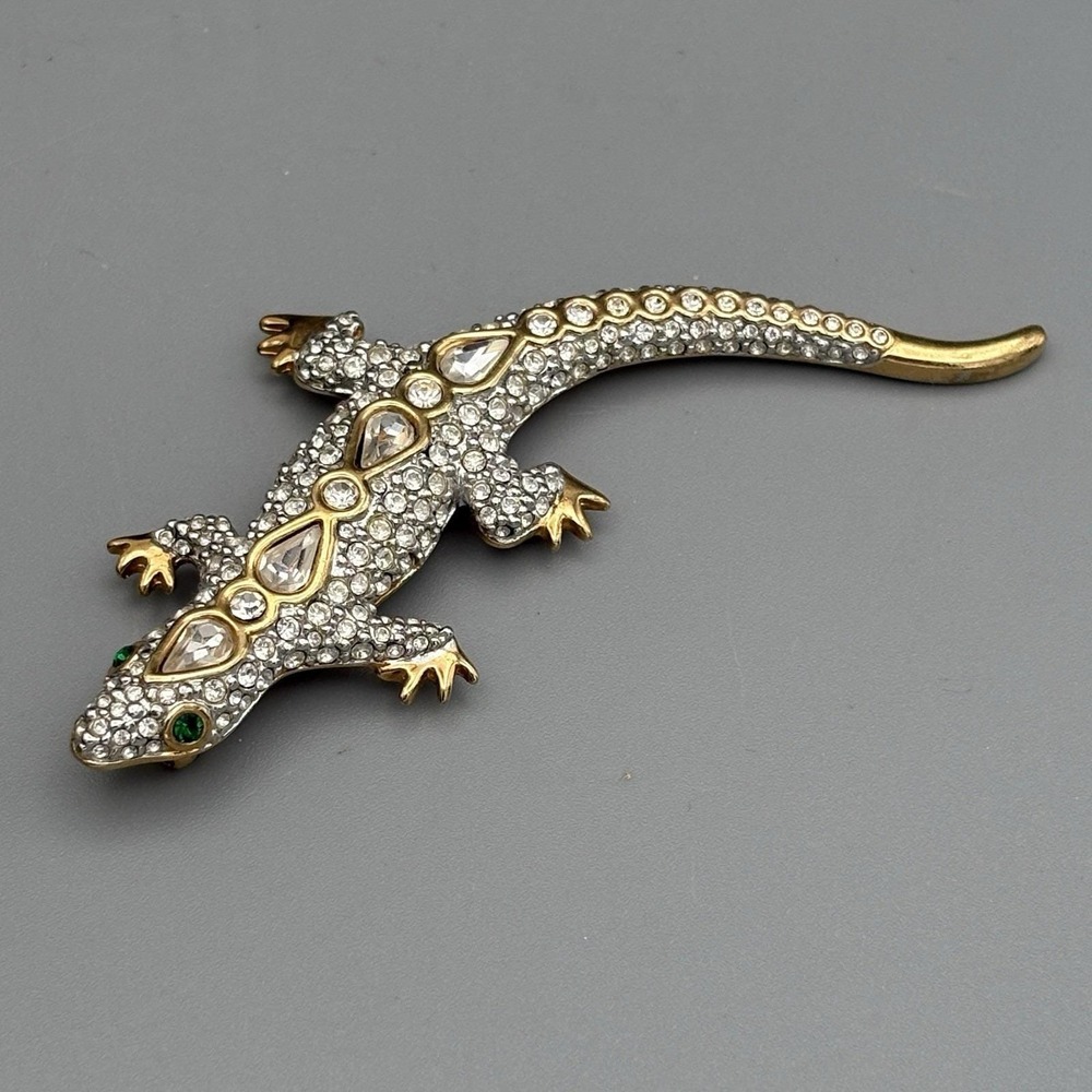 Vintage SAL Swarovski Lizard Brooch Pin Diamante Rhinestone Jeweled Salamander
